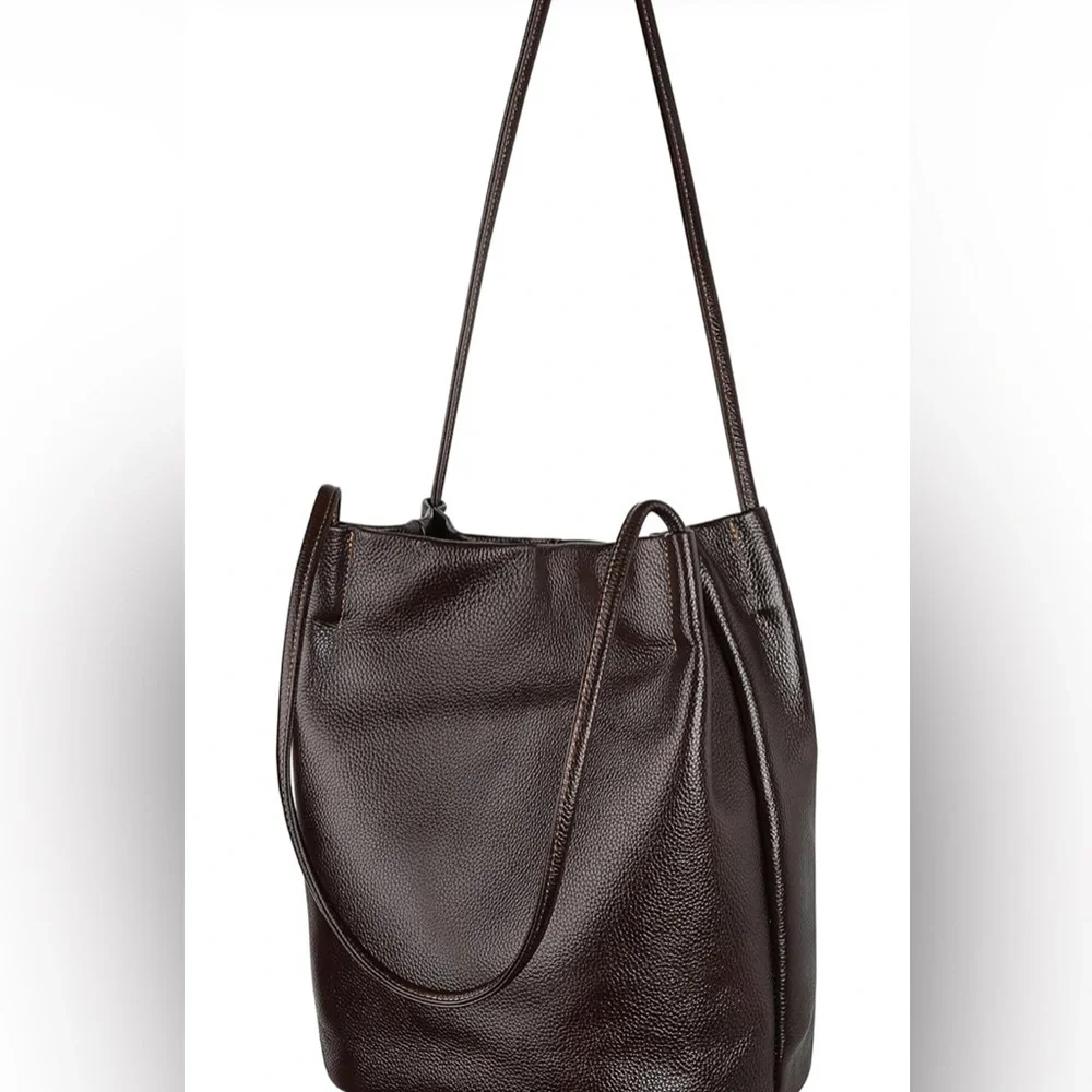 DARK BROWN Genuine Leather HOBO BUCKET Tote Shoulder Bag for Women NEW